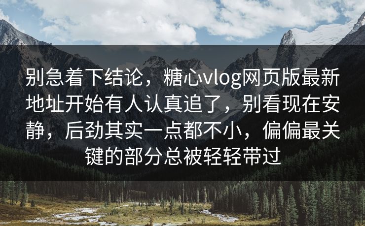 别急着下结论，糖心vlog网页版最新地址开始有人认真追了，别看现在安静，后劲其实一点都不小，偏偏最关键的部分总被轻轻带过