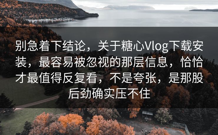 别急着下结论，关于糖心Vlog下载安装，最容易被忽视的那层信息，恰恰才最值得反复看，不是夸张，是那股后劲确实压不住