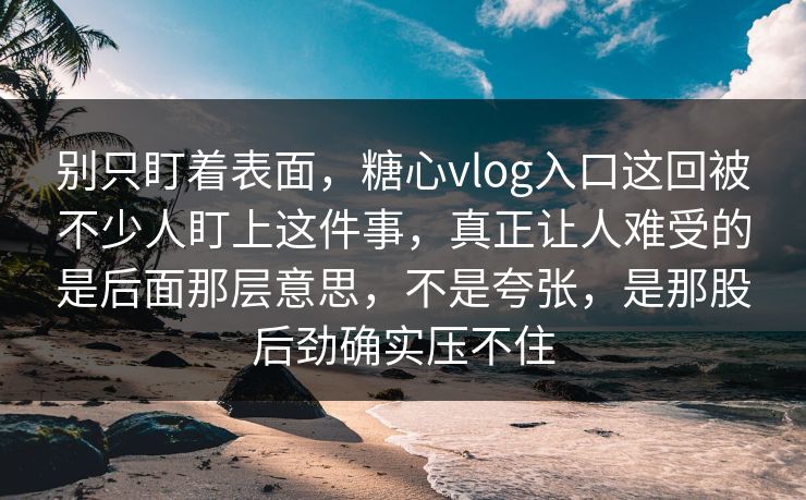 别只盯着表面，糖心vlog入口这回被不少人盯上这件事，真正让人难受的是后面那层意思，不是夸张，是那股后劲确实压不住
